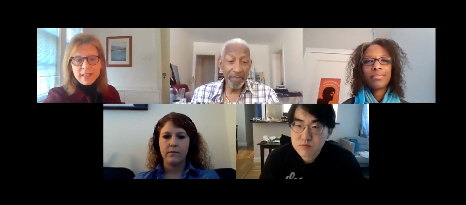 From panel discussion: Stigma and Racism in Times of Epidemics. Screenshot by Dorothy A. Robinson Video conference of 5 individuals